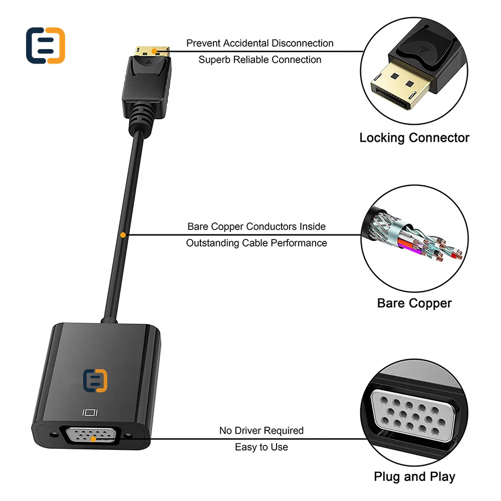 DisplayPort DP to VGA Adapter converter Cable for macbook to HDTV - 1080P - product image 3