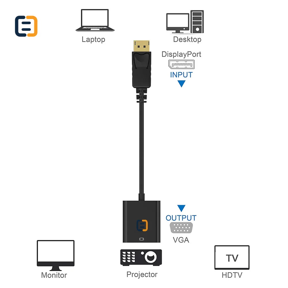 DisplayPort DP to VGA Adapter converter Cable for macbook to HDTV - 1080P - product image 5