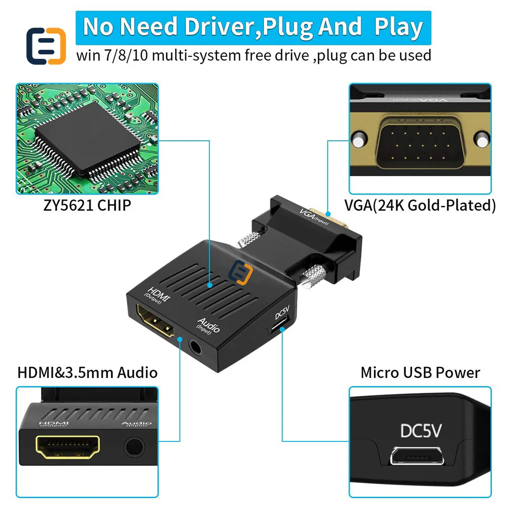 VGA male to HDMI female adapter - 4.8cm - product image 5