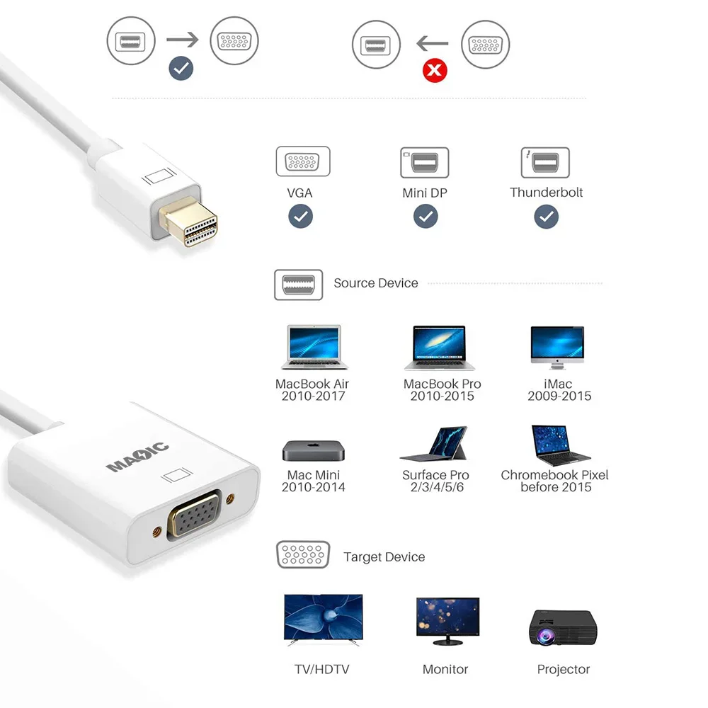 Mini DP Male to VGA Female Adapter Cable - 15cm - product image 4