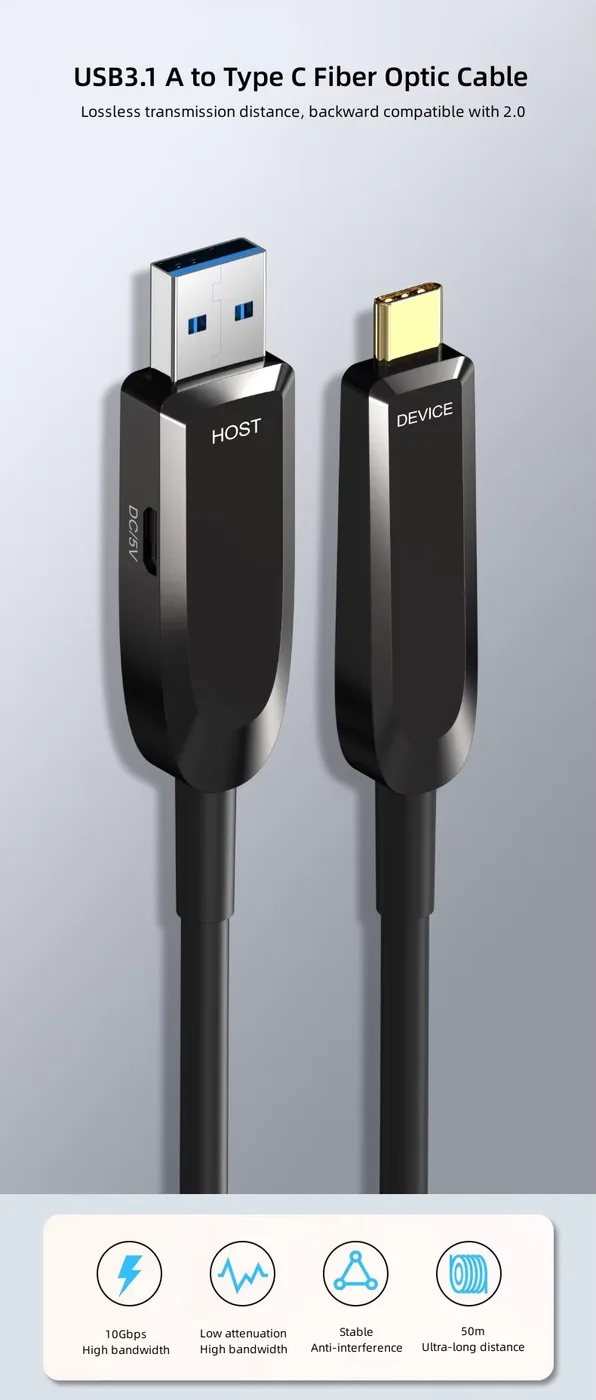10Gbps 1m to 50m USB3.1 a to USB-C Optical Fiber Cable
