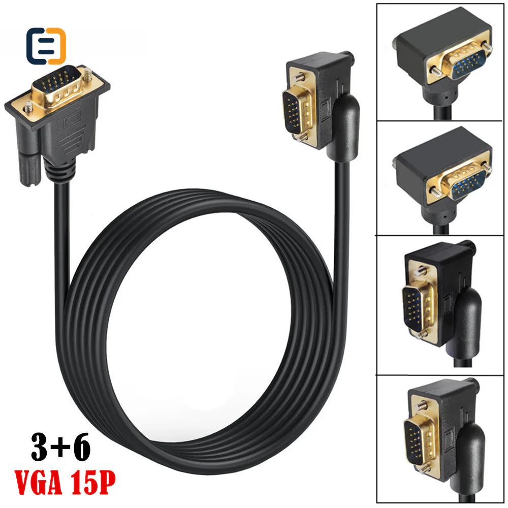 Right-Angle VGA Male-to-Male Cable, 0.5-1.5m