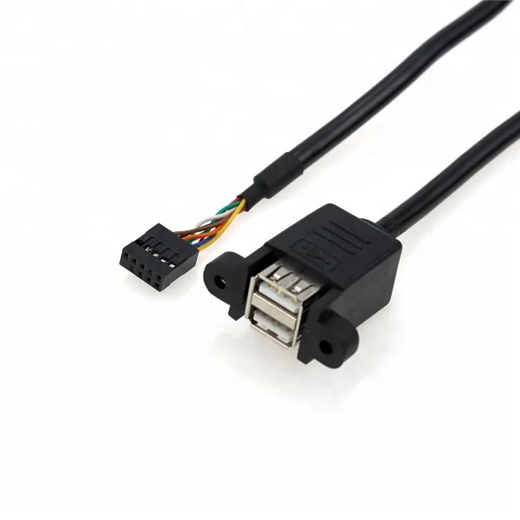 Dual USB 2.0 panel mount to 9 Pin cable