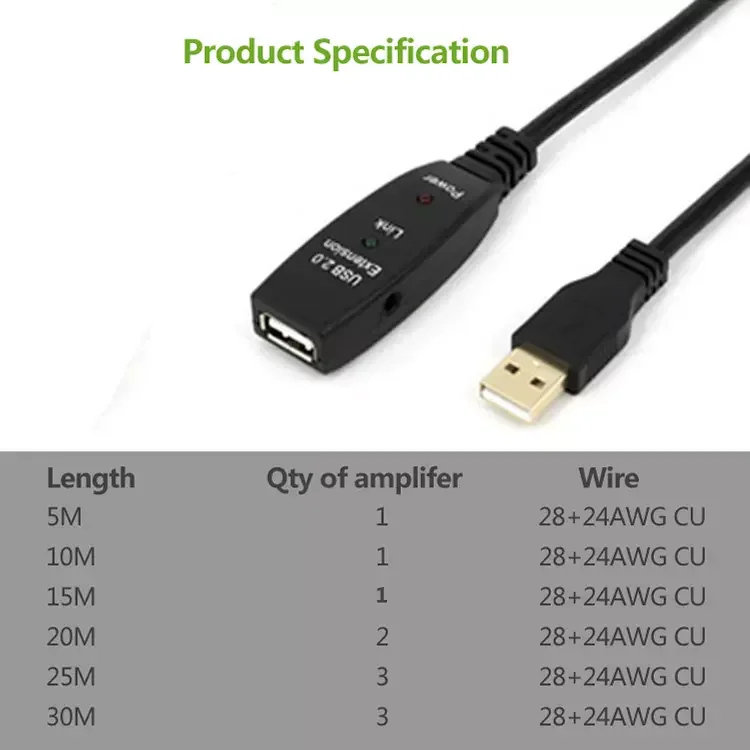 USB 2.0 Male-to-Female Extension Cable, 5-30m - product image 6