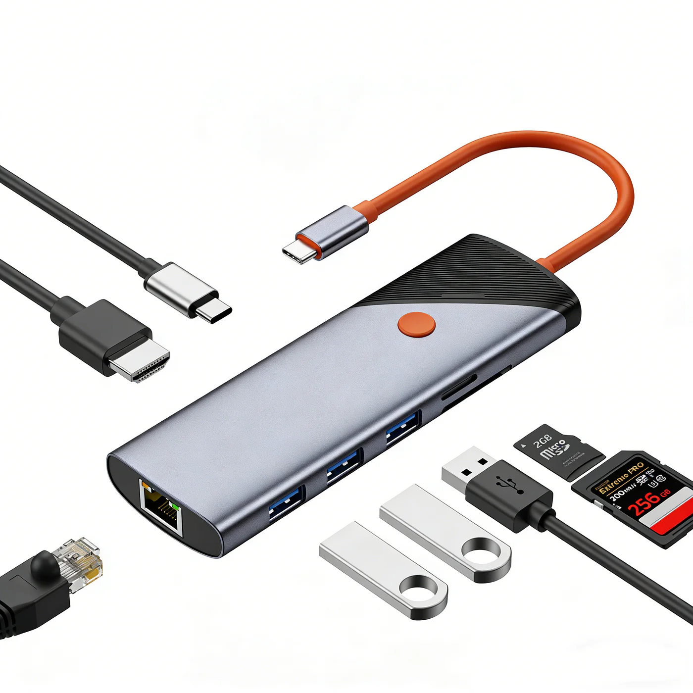8-in-1 USB-C Hub with 4K 60Hz HDMI, PD & Gigabit RJ45