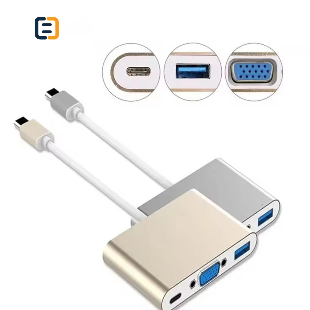 3-in-1 USB-C Hub with VGA, USB 3.0 & PD